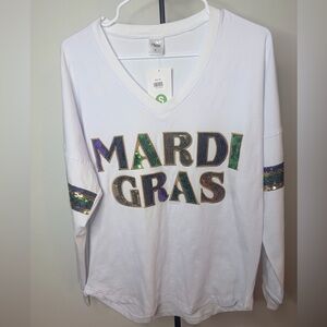Mardi Gras White Sequin long-sleeved blouse